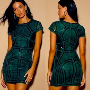 Lulus Spread Your Shine Emerald Green Sequin Embroidered Bodycon Dress